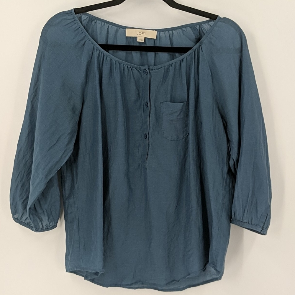 LOFT Teal Silk Blend Lightweight Boho Top S